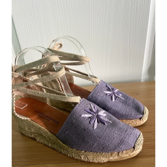 Andre Assous Purple Lace Tie Up Espadrilles Wedge Heels Size 9 - Picture 2 of 8